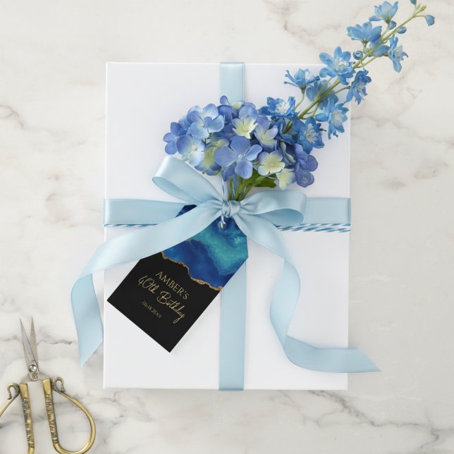 Étiquettes-cadeau Elegant Blue Gold Abstract Marble Design (Créateur téléchargé)