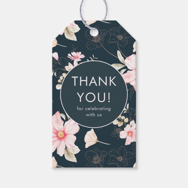 Étiquettes-cadeau Elégant Blush Mariage Floral Merci bleu (Devant)