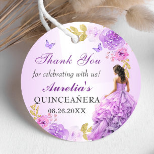 Étiquettes Cadeau Elégant Blush violet Floral Quinceañera Anniversai