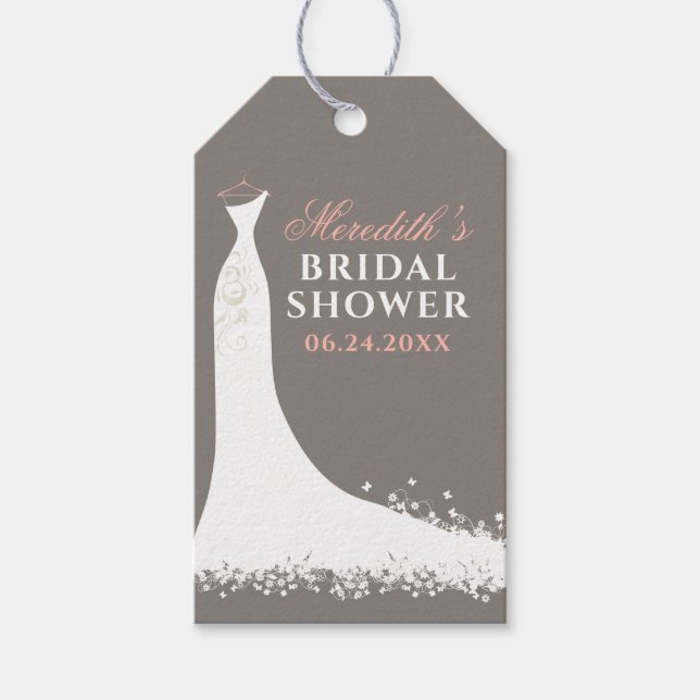 Étiquettes-cadeau Elegant Blush Warm Gray Wedding Gown Bridal Shower (Devant)