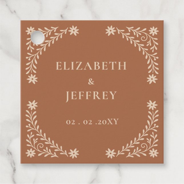 Étiquettes Cadeau Élégant Boho Terracotta Mariage floral (Devant)
