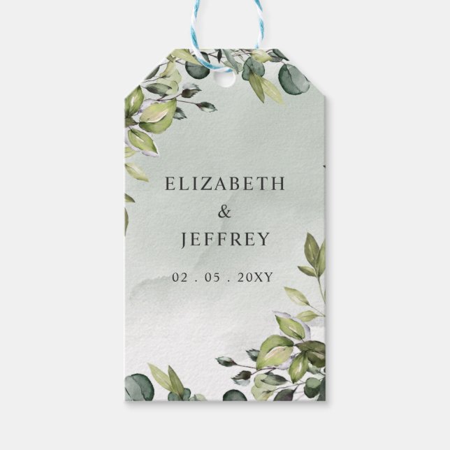 Étiquettes-cadeau Elégant Boho verdure Eucalyptus Mariage (Devant)