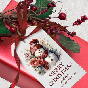 Étiquettes-cadeau Élégant bonhomme de neige de Noël Floral
