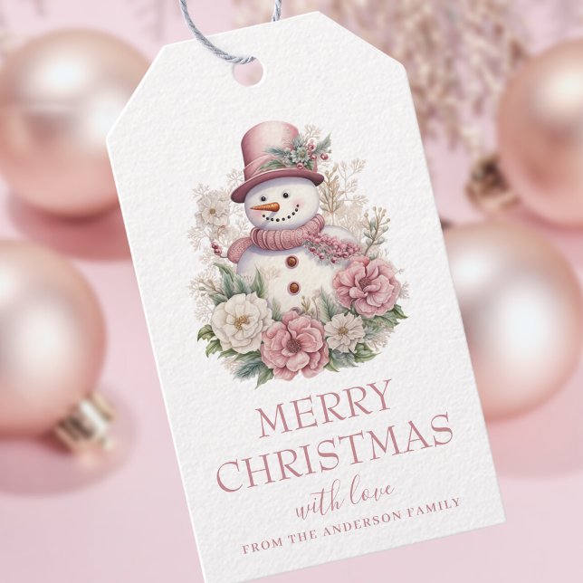 Étiquettes-cadeau Élégant bonhomme de neige de Noël Floral (Créateur téléchargé)