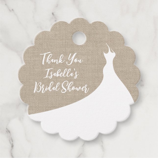 Étiquettes Cadeau Élégant burlap de Merci de Fête des mariées (Devant)