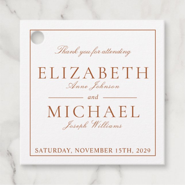 Étiquettes Cadeau Élégant Burnt Orange Classic Script Mariage (Devant)