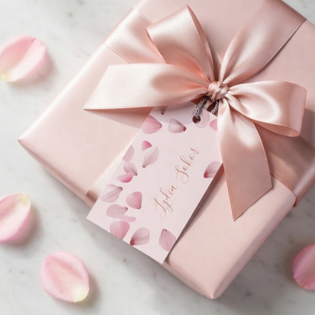 Étiquettes-cadeau Élégant cadeau personnalisable à pétale rose (Créateur téléchargé)