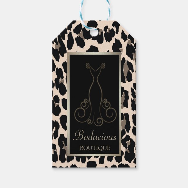 Étiquettes-cadeau Élégant, Cadre, Empreinte de léopard, Prix de la r (Devant)