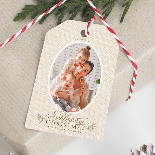 Étiquettes-cadeau Elégant cadre ovale Joyeux Noël Photo (Créateur téléchargé)