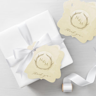 Étiquettes Cadeau Elégant Champagne Aquarelle Monogramme Mariage Fav