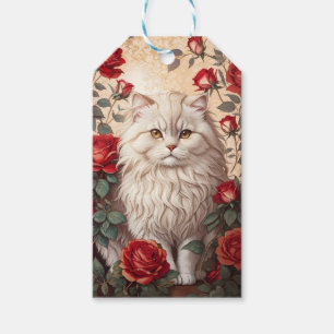 Étiquettes-cadeau Élégant Chat Perse Vintage Avec Rose