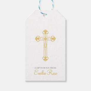 Étiquettes-cadeau élégant CHRISTENING ou BAPTISM or croix favorise
