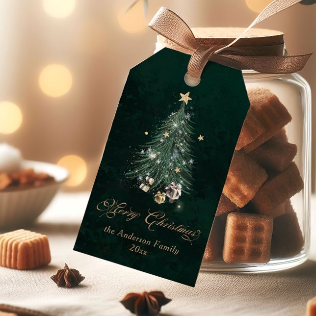 Étiquettes-cadeau Elegant Christmas Tree Merry Christmas (Créateur téléchargé)