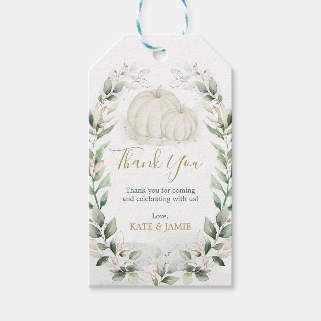 Étiquettes-cadeau Élégant Citrouille Automne verdure Gold Wreath Fav (Devant)