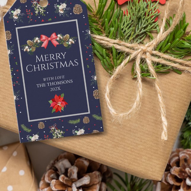 Étiquettes-cadeau Élégant classique Berry floral Joyeux Noël (Créateur téléchargé)