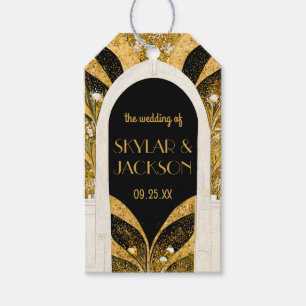 Étiquettes-cadeau Élégant Décor de Mariage Art Déco Noir et Or avec