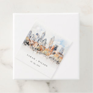 Étiquettes Cadeau Elégant Denver Colorado Skyline Watercolor Mariage