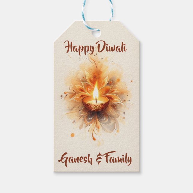 Étiquettes-cadeau Élégant Diwali Diya (Devant)
