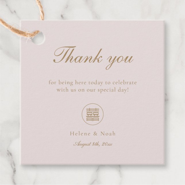 Étiquettes Cadeau Élégant double bonheur rose moderne Mariage asiati (Devant)