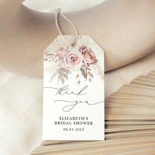 Étiquettes-cadeau Elégant Dusty Rose Floral Fête des mariées Favoris (Créateur téléchargé)