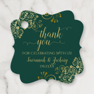 Étiquettes Cadeau Élégant Emerald Green & Gold Mariage Merci