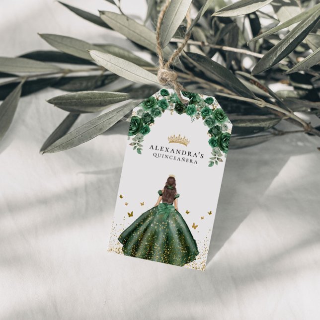 Étiquettes-cadeau Élégant Émeraude Quinceañera Floral Faux Foil (Créateur téléchargé)