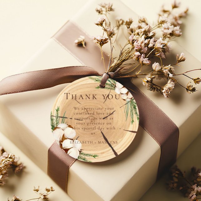 Étiquettes Cadeau Élégant et chic Mariage en bois Merci rustique (Créateur téléchargé)