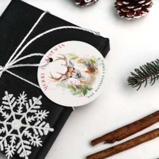 Étiquettes Cadeau Elégant et élégant Cerf Noël Vert sur mesure