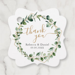 Étiquettes Cadeau Elégant Eucalyptus Gold Merci Mariage vert