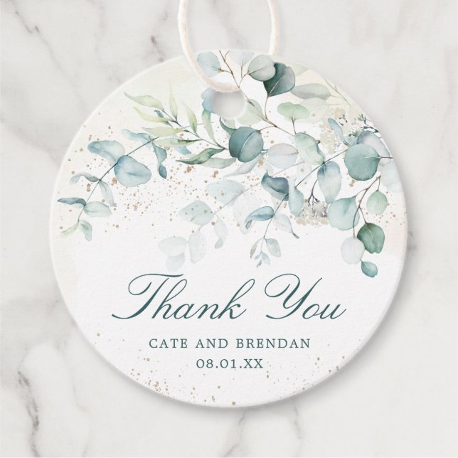 Étiquettes Cadeau Elégant Eucalyptus Merci Mariage (Devant)