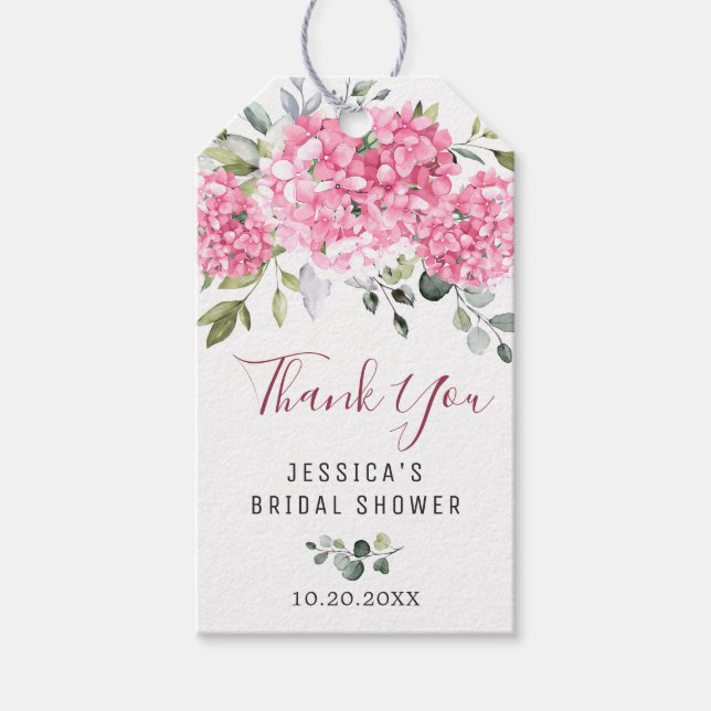 Étiquettes-cadeau Elégant Eucalyptus rose Hydrangea Favoriser Merci (Devant)