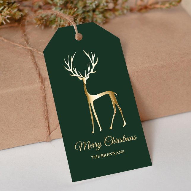 Étiquettes-cadeau Élégant Festif Minimal Vert renne de Noël (Elegant Festive Minimal Green Christmas Reindeer Gift Tags)