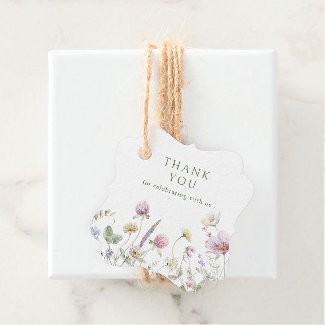Étiquettes Cadeau Elégant Fleur sauvage Pastel Soft Merci (En situation)