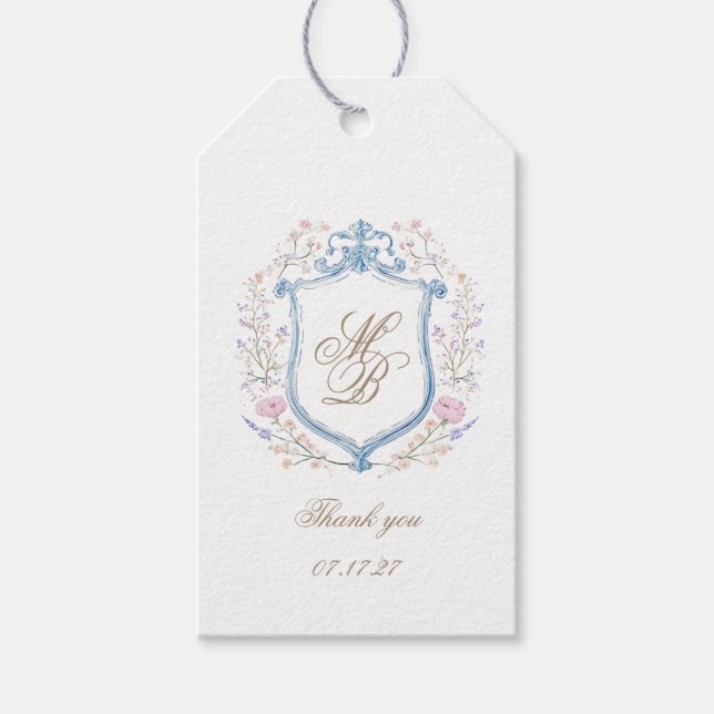 Étiquettes-cadeau Elegant Floral Crest Wedding (Devant)