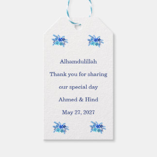 Étiquettes-cadeau Élégant floral islamique mariage aquarelle bleue