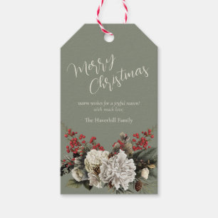 Étiquettes-cadeau Élégant Floral Personnalisé Nom de famille Noël