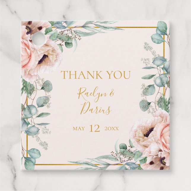 Étiquettes Cadeau Élégant flou | Mots clés Pastel Merci Favor (Devant)