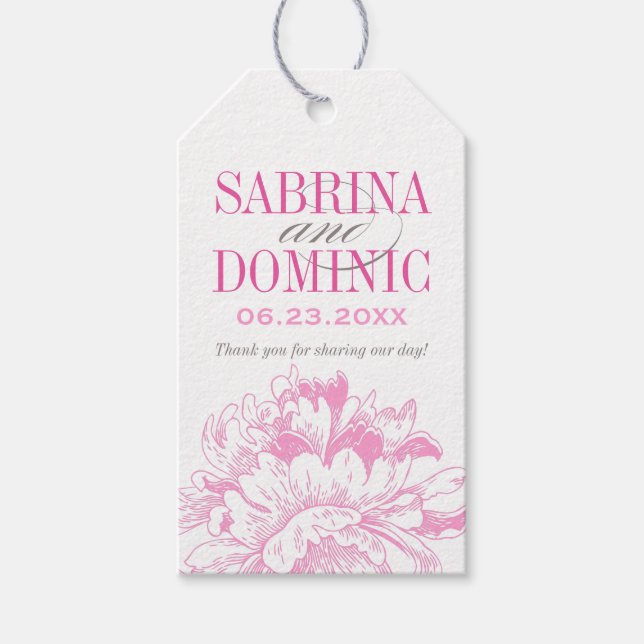 Étiquettes-cadeau Élégant Fuchsia rose et gris Mariage de pivoine fl (Devant)