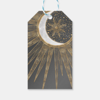 Étiquettes-cadeau Elegant Gold Doodles Sun Moon Mandala Design