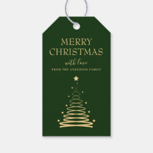 Étiquettes-cadeau Élégant Gold Green sapin de Noël personnalisé