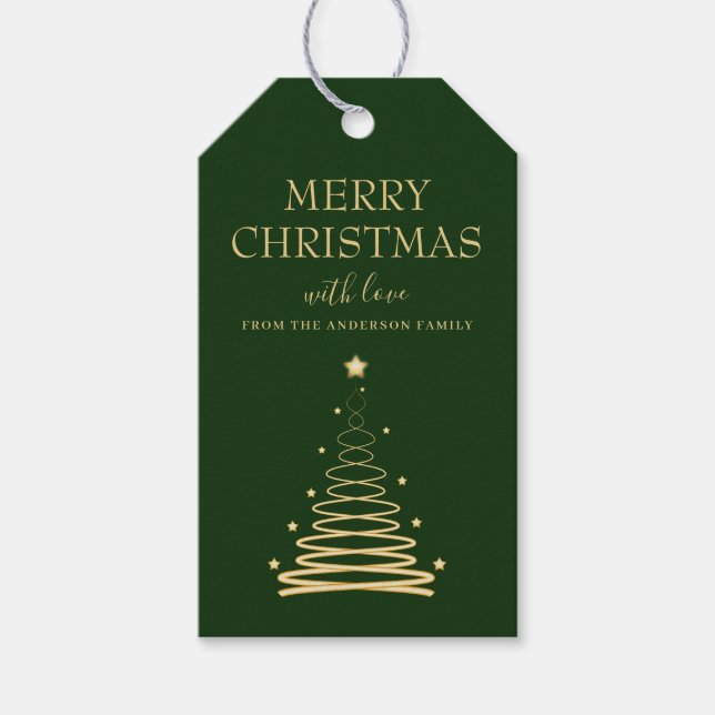Étiquettes-cadeau Élégant Gold Green sapin de Noël personnalisé (Devant)