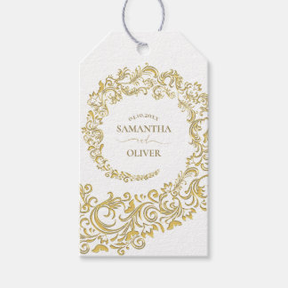 Étiquettes-cadeau Elegant Gold Mariage damassé