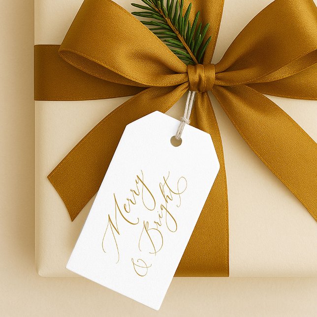 Étiquettes-cadeau Elegant Gold Script “Merry & Bright” Christmas (Créateur téléchargé)