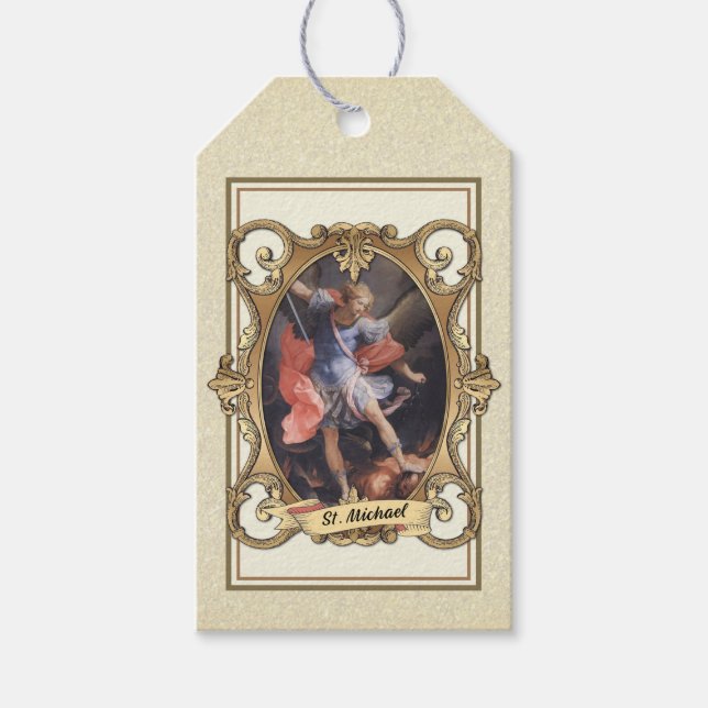 Étiquettes-cadeau Elégant Gold St. Michael l'Archange Religieux (Devant)