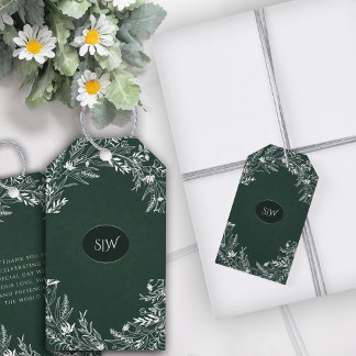 Étiquettes-cadeau  Elegant  Green Leaves Minimalist  Monogram 