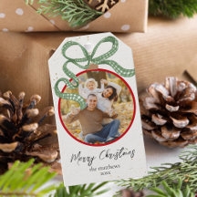 Elegant Green Ribbon Photo Christmas