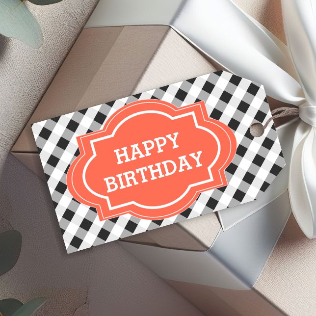 Étiquettes-cadeau Elégant Grey Orange Personnalisé Joyeux Anniversai (Créateur téléchargé)