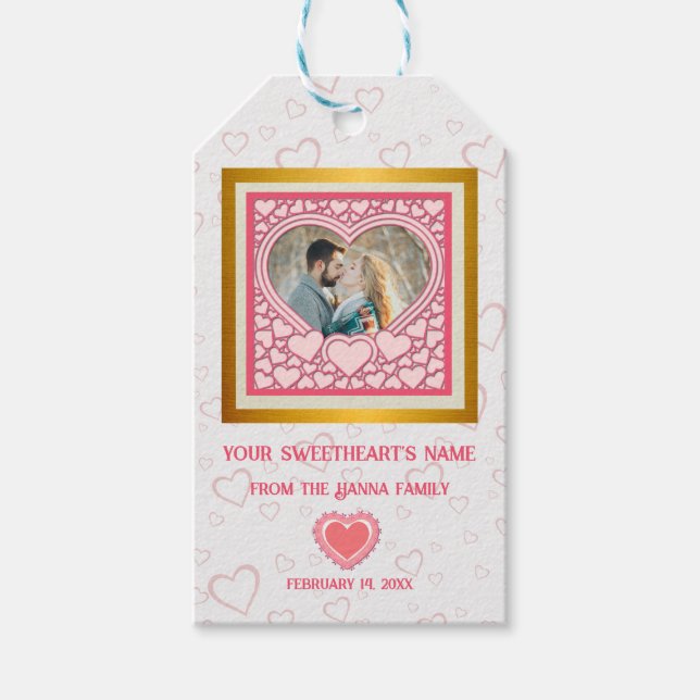 Étiquettes-cadeau Élégant Heureuse Sainte-Valentin de coeur rose élé (Devant)