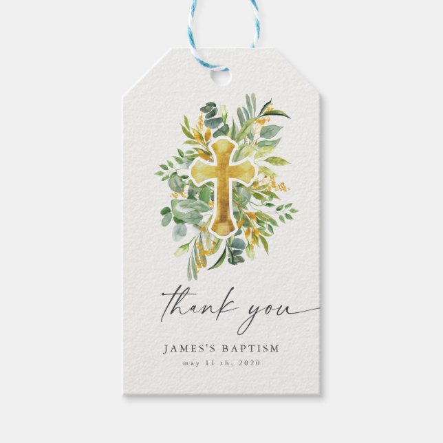 Étiquettes-cadeau élégant jardin fleuri baptême Merci (Devant)