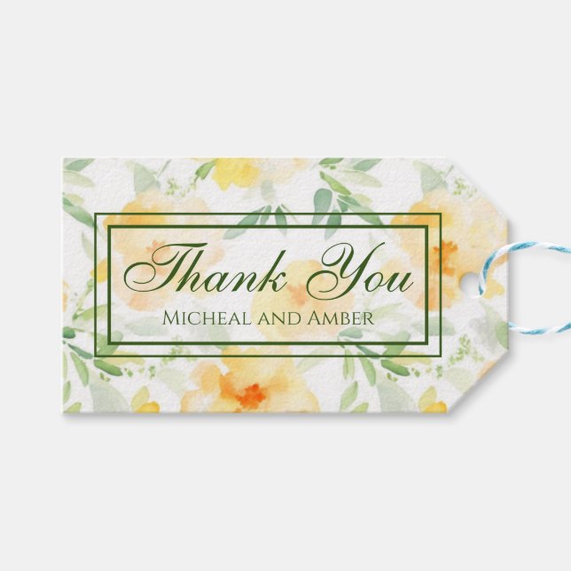 Étiquettes-cadeau Elégant jaune pêche orange aquarelle fleurie (Devant (Horizontal))